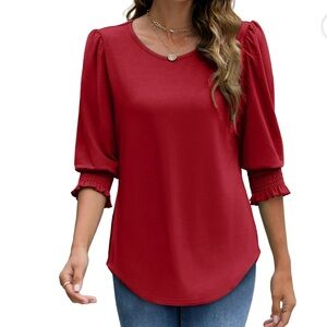 Fantaslook Blouse Dressy Casual 3/4 Length Sleeve Smocked Cuffs Size Medium